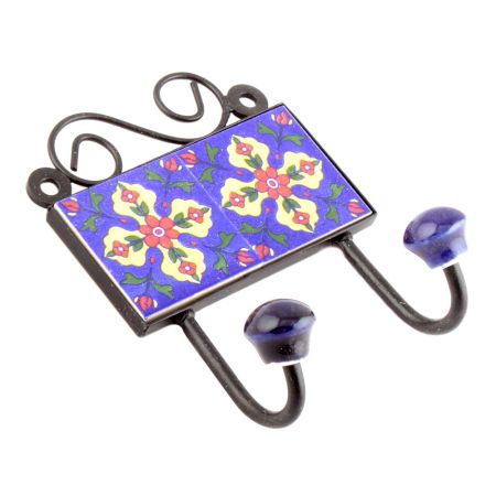 Navy Blue And Red Tiny Flower Ceramic Tiles Hooks